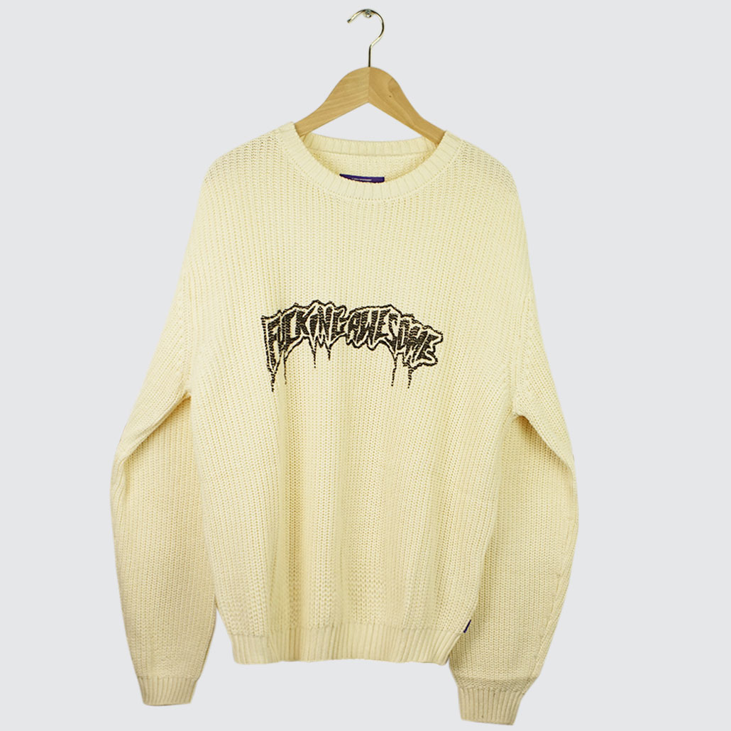 Fucking Awesome Drip Logo Knitted Sweater Cream - LOBBY Online